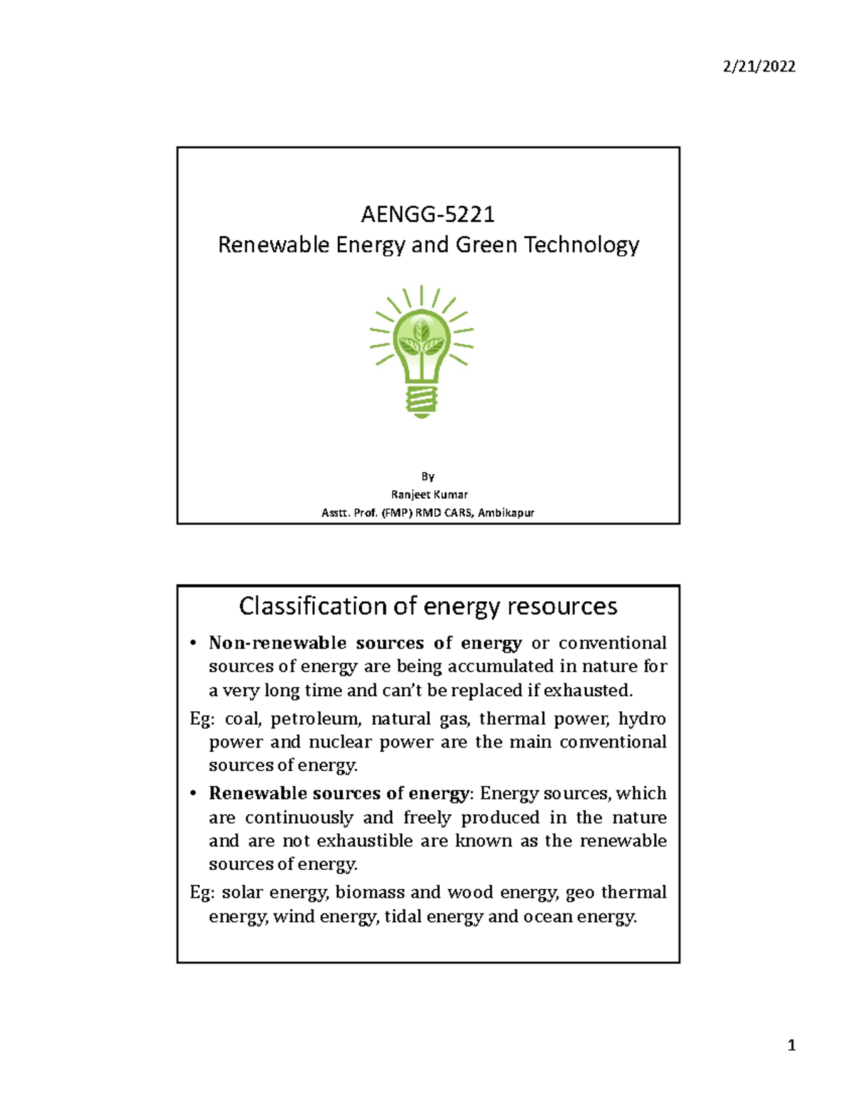Renewable Energy and Green Technology: An Overview (FMP) - Studocu