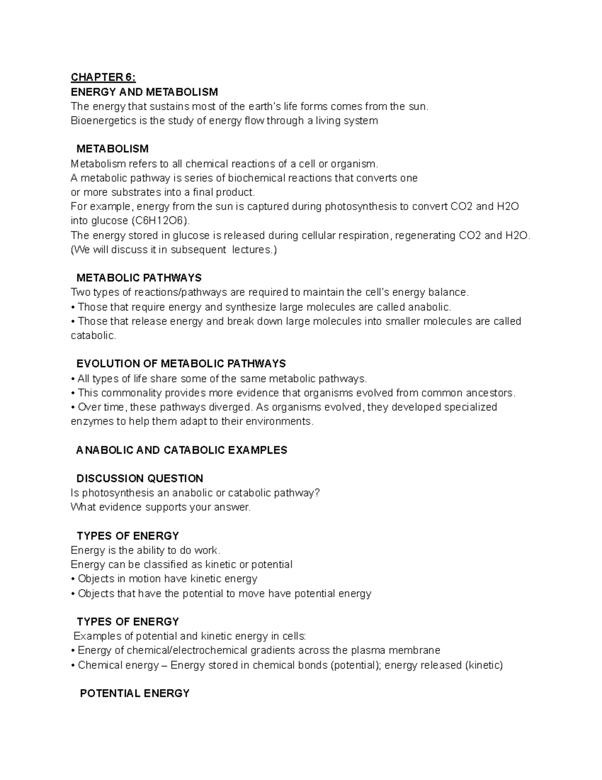 Biology Exam 2 Study Guide: Key Concepts of Metabolism and Energy - Studocu