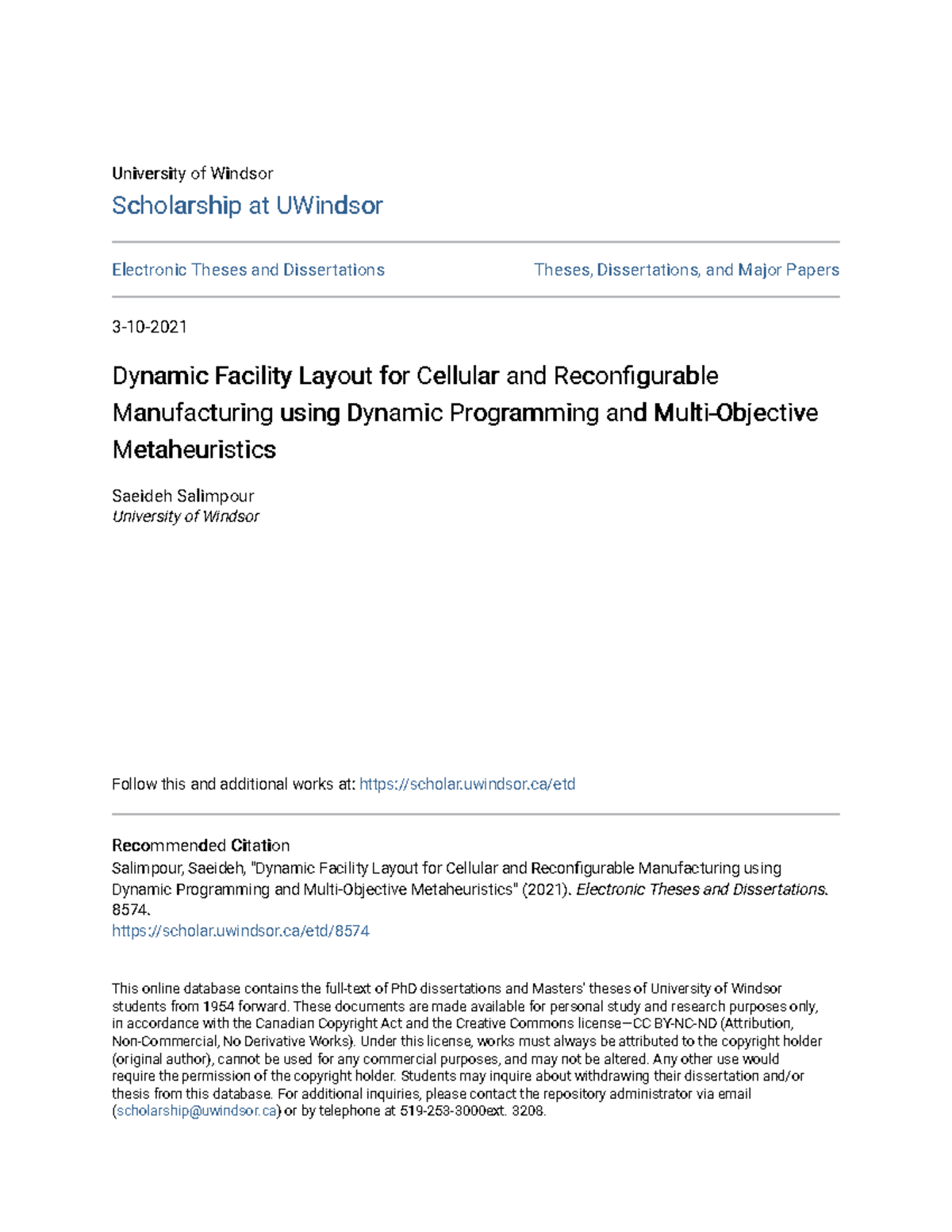 Dynamic Facility Layout for Reconfigurable Manufacturing: A Study - Studocu