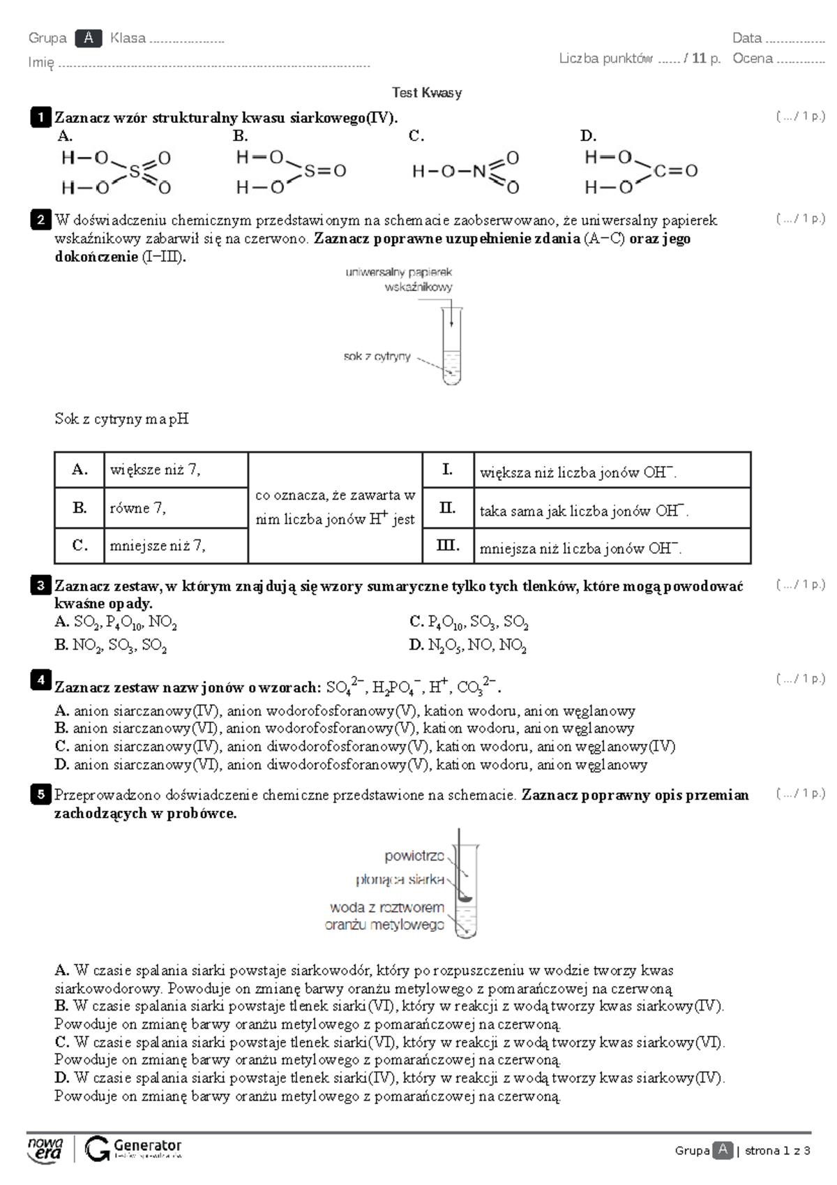 Sprawdzian Z Chemii Kwasy Chomikuj www.studocu.com