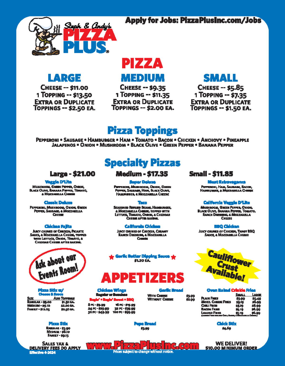 Menu - sjsjs - Apply for Jobs: Steph PIZZA PLUS R PIZZA LARGE MEDIUM ...