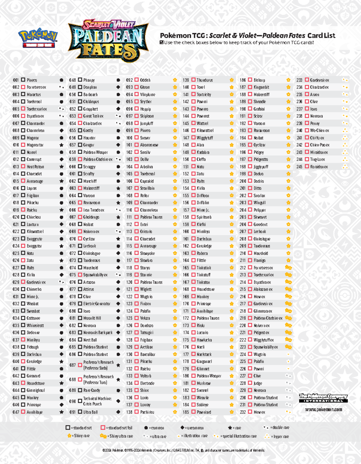 Pokmon TCG: Scarlet & Violet - Paldean Fates Card List - Studeersnel