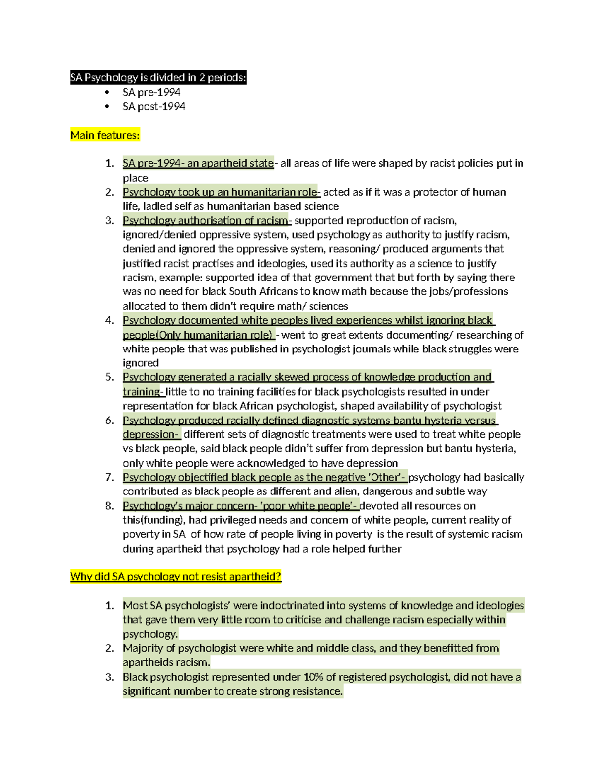 SA Psychology Pre-1994: Lecture Notes Week 1 Analysis and Issues - Studocu