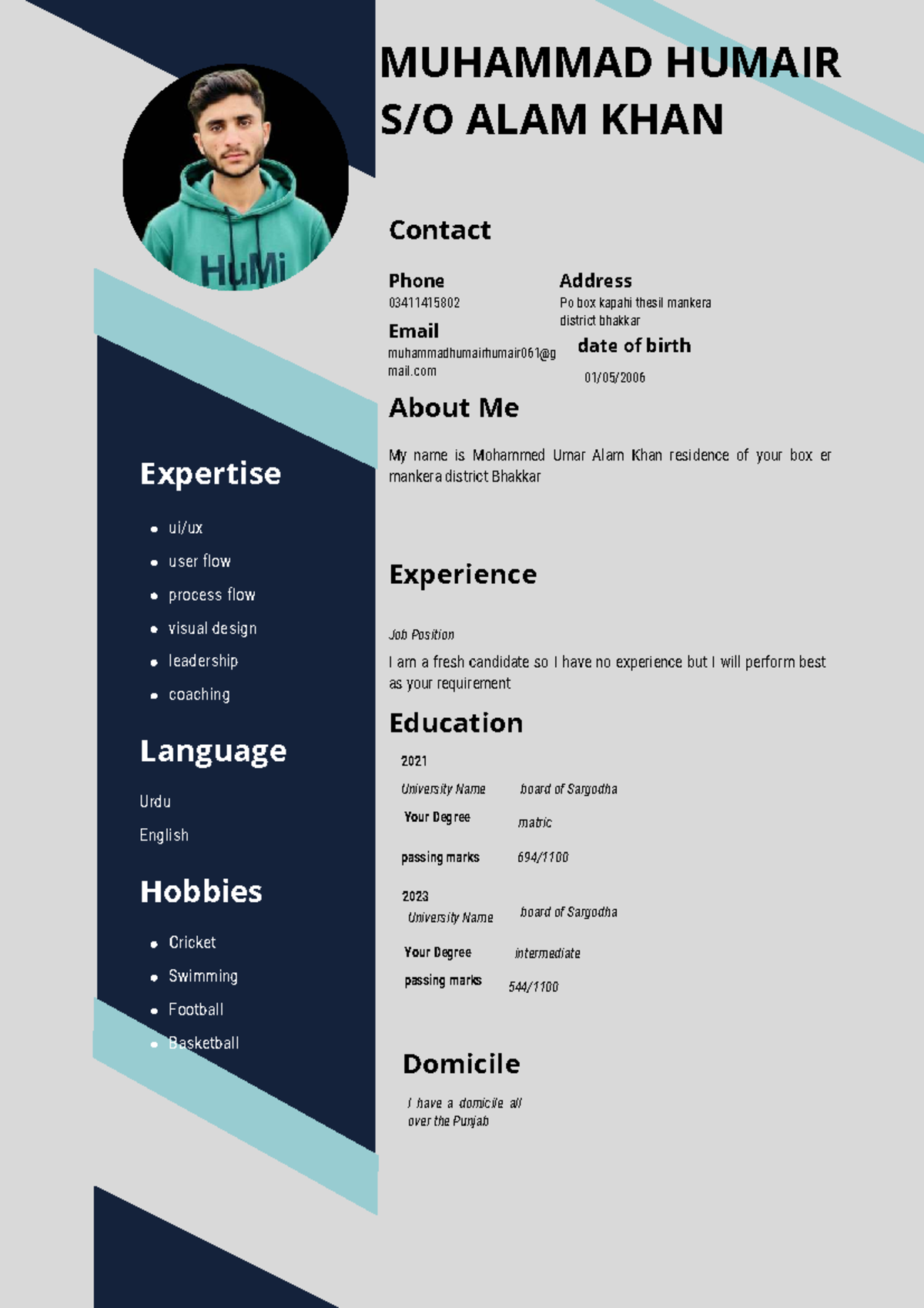 Modern Minimalist CV Resume - MUHAMMAD HUMAIR ALAM KHAN - Studocu