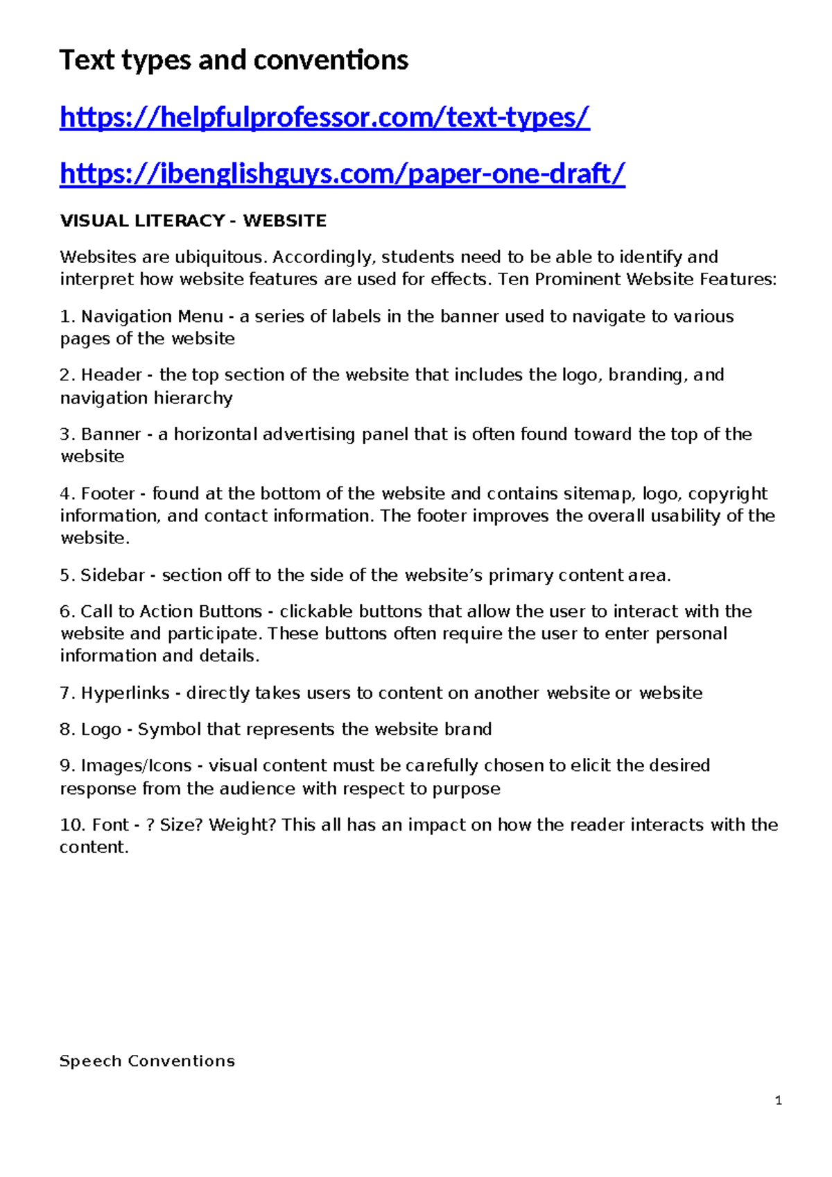 Visual Literacy: Understanding Website Features and Speech Conventions ...