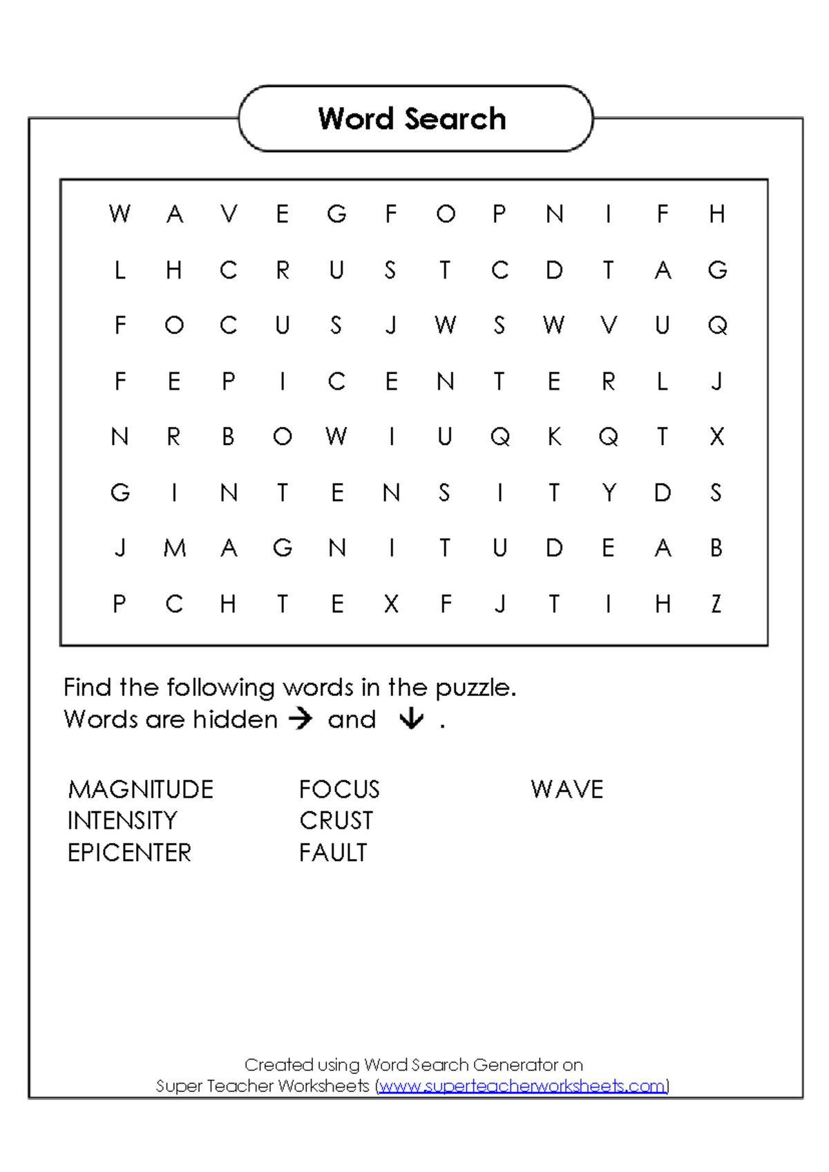 Super Teacher Worksheets Word Search - Word Search W A V E G F O P N I ...