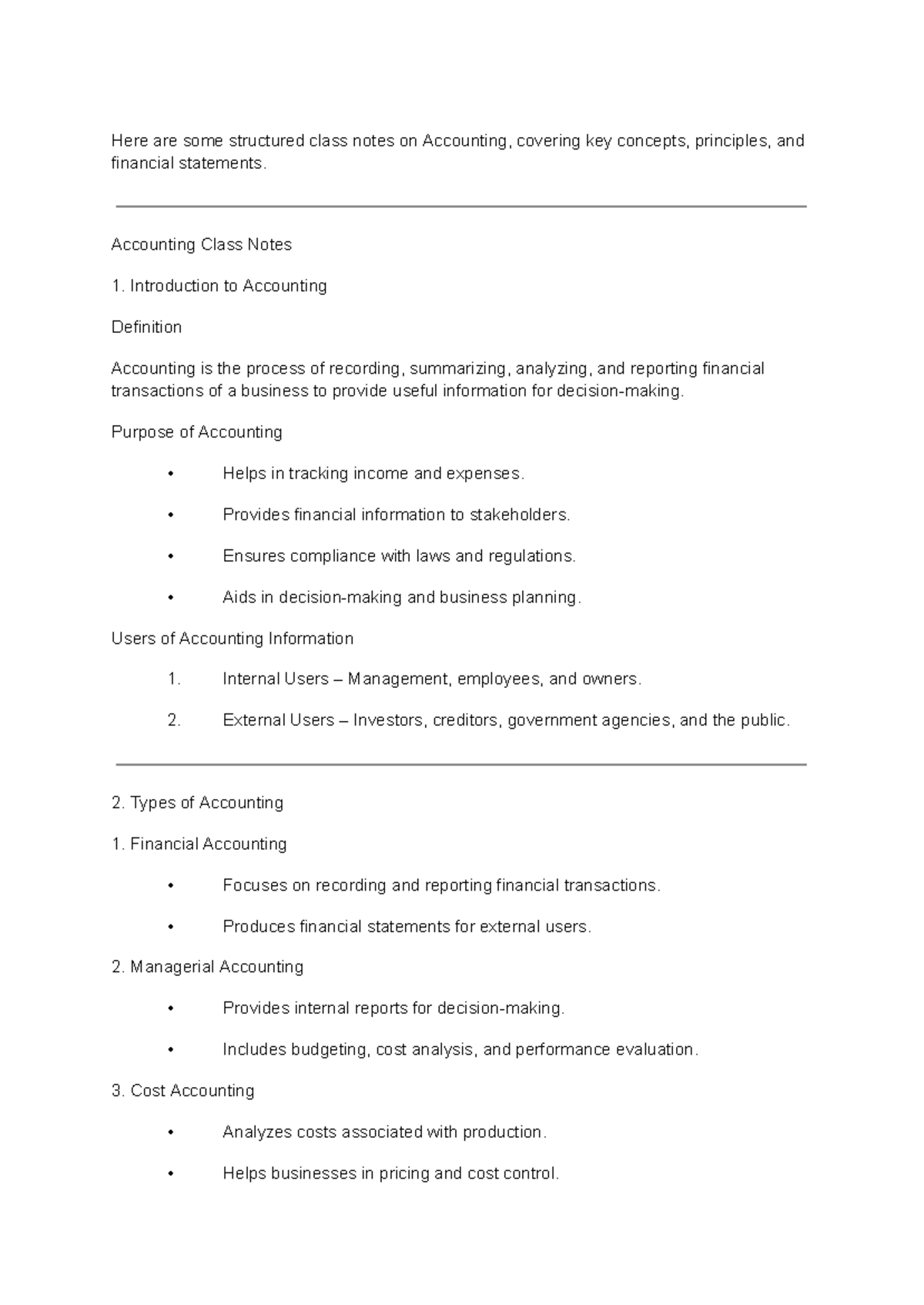 Accounting notes class 01 - Here are some structured class notes on ...