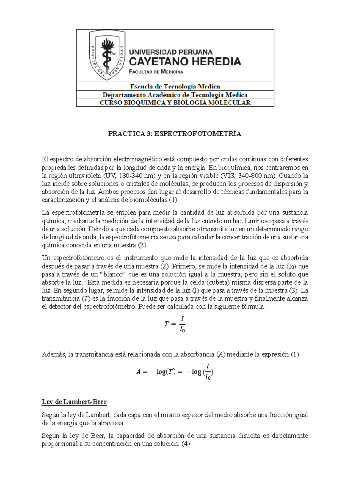 PRÁCTICA 3: ESPECTROFOTOMETRÍA Y ANÁLISIS DE ABSORBANCIA - Studocu