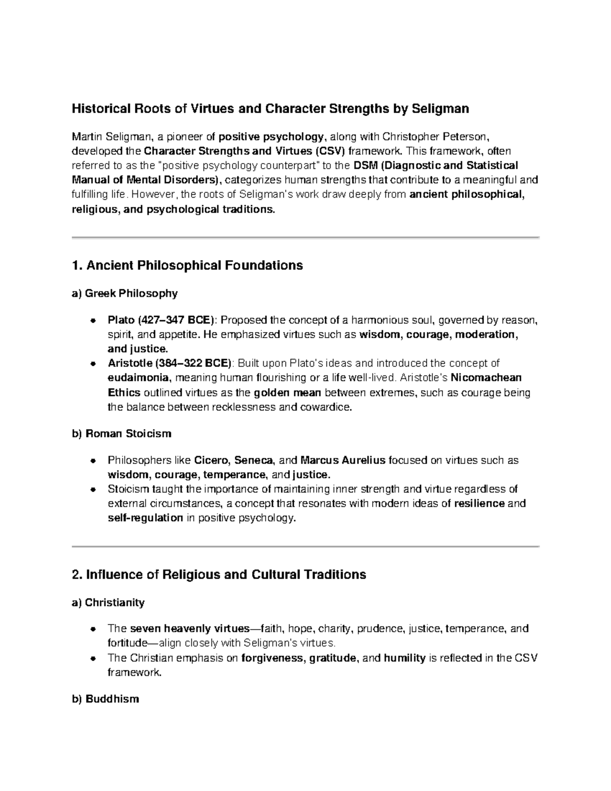 Virtues and character strengths - Positive Psychology - Historical ...