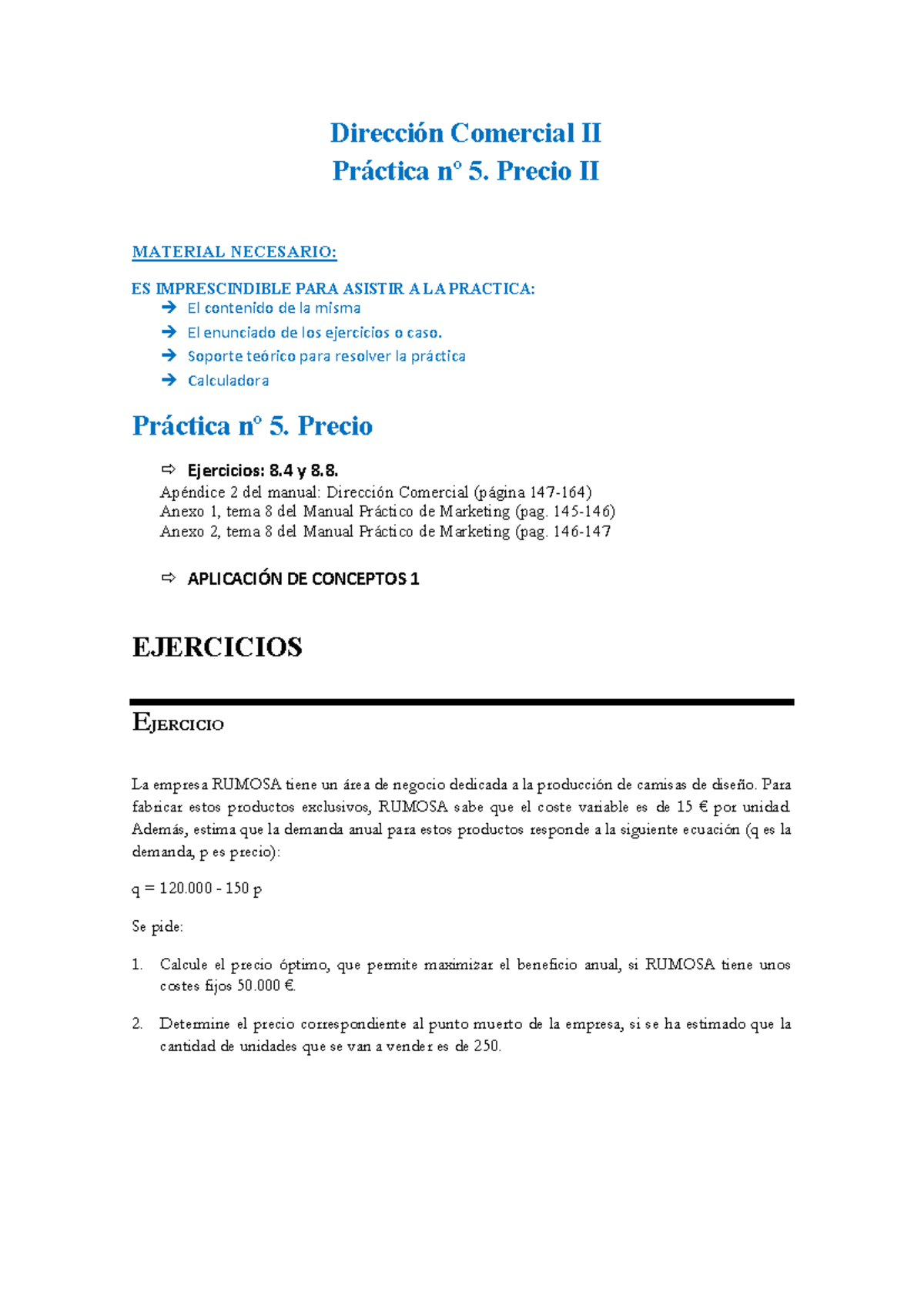 Dirección Comercial II - Práctica 5: Estrategias de Precio y Ejercicios ...