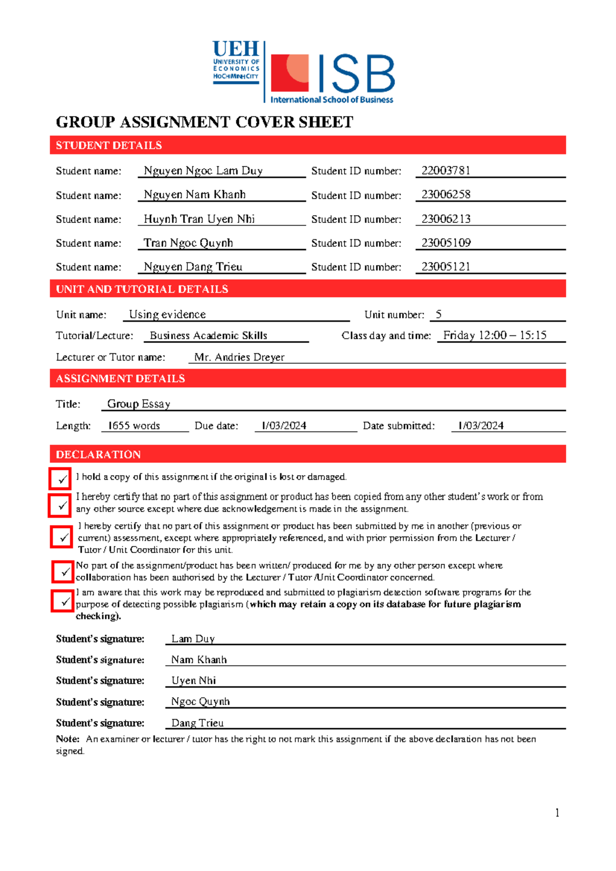 Group Essay Group 4 BAS8 - GROUP ASSIGNMENT COVER SHEET STUDENT DETAILS ...