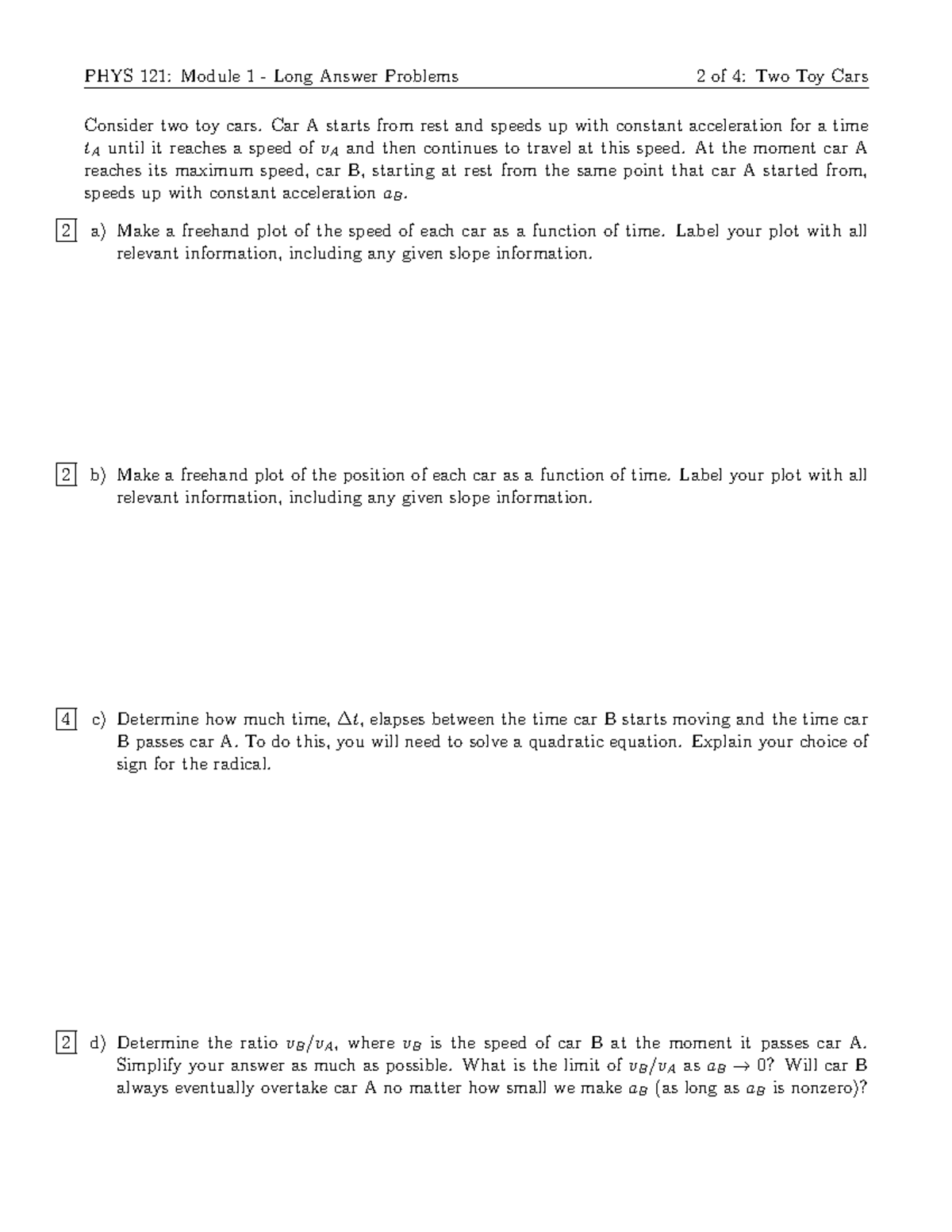 PHYS 121: Module 1 - Long Answer Problems on Two Toy Cars - Studocu