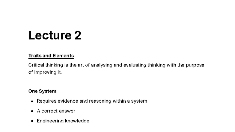 ES2631 Lecture 2: Critical Thinking Traits and Elements - Studocu