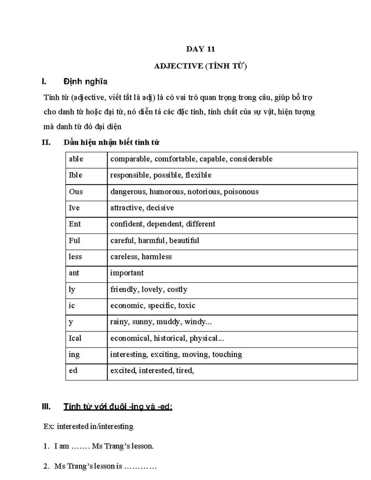 ADJ Practice Materials: Understanding Adjectives in English - Studocu
