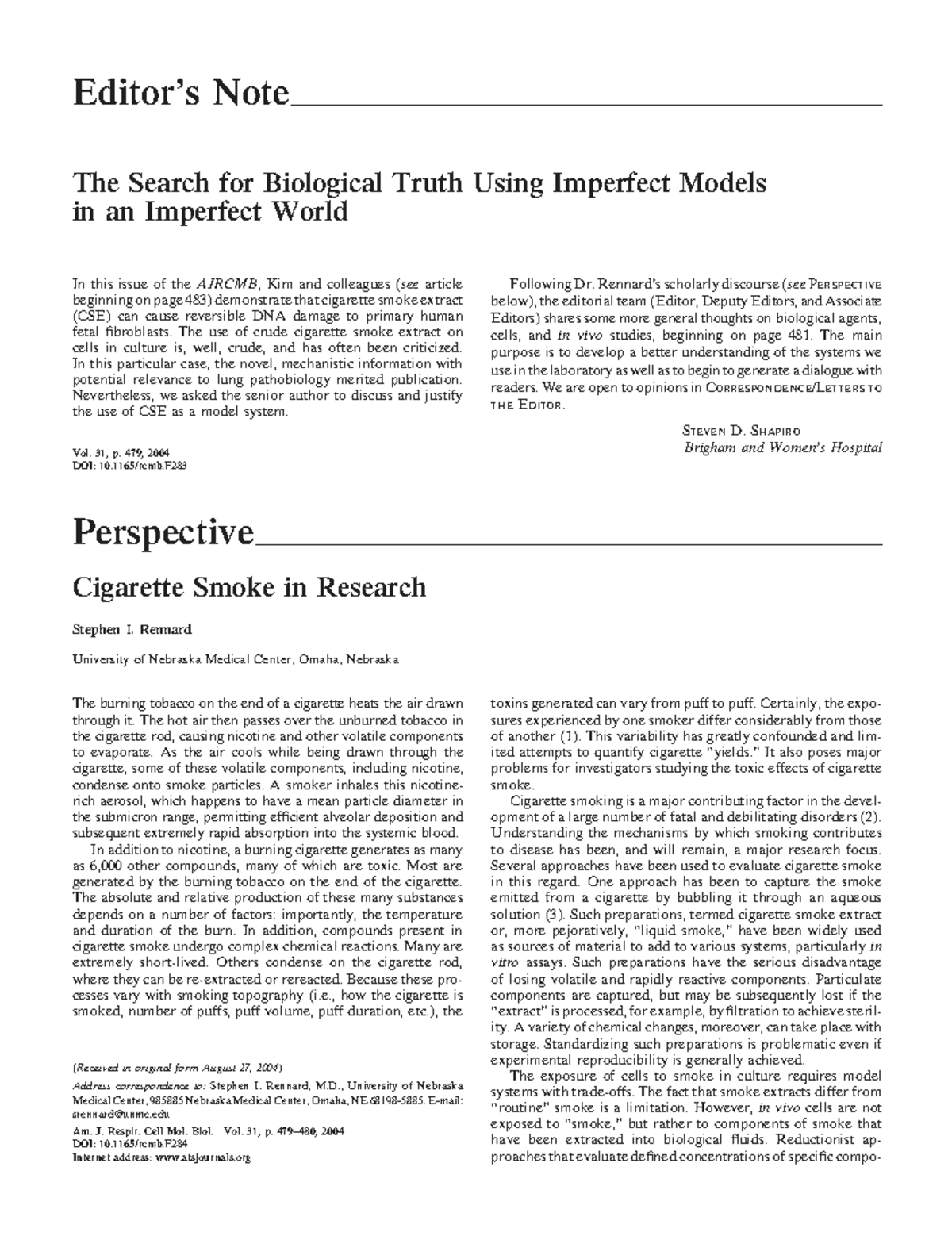 Rennard 2012: Cigarette Smoke Research Insights and Challenges - Studocu