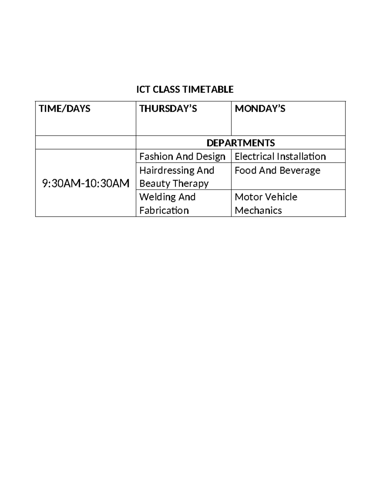 ICT Timetable - Level 3 - Diploma in ICT - ICT CLASS TIMETABLE TIME ...
