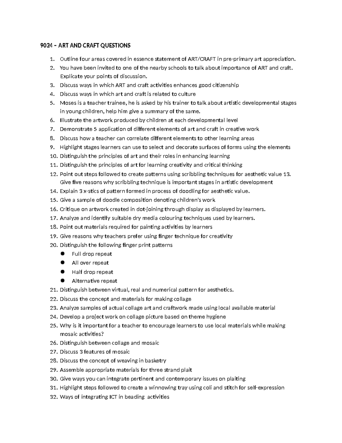 9024 ART AND CRAFT - Comprehensive Reference Notes for Educators - Studocu