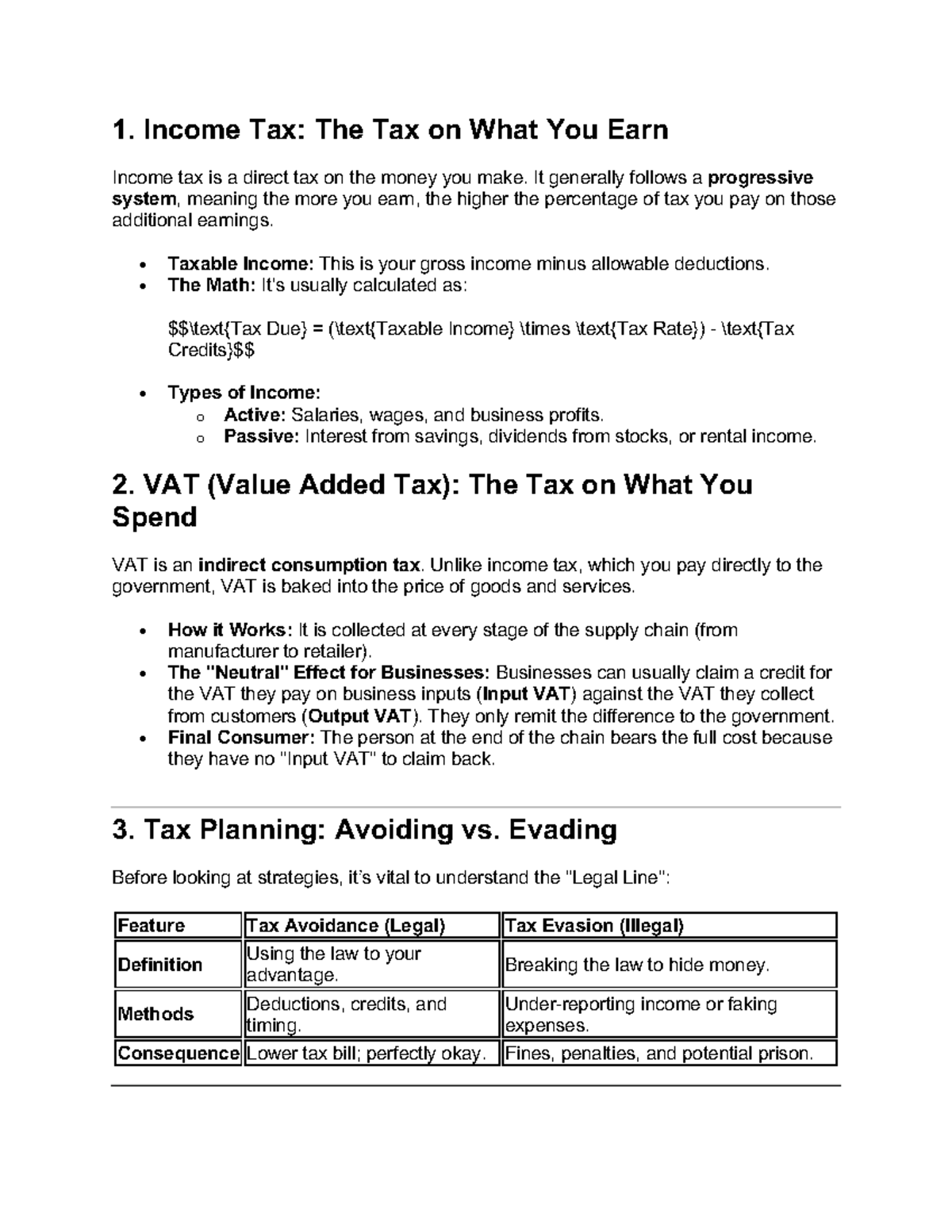 TAX 101: Income Tax, VAT, and Tax Planning Overview - Studocu