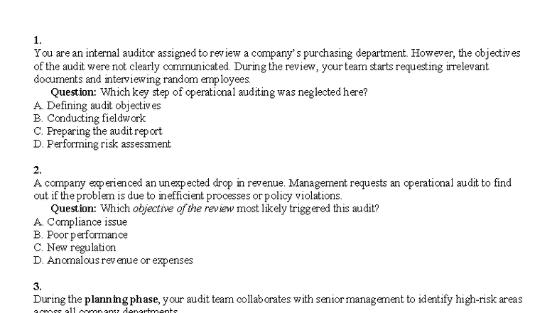 Op Aud-EXAM: Key Concepts and Questions for Operational Auditing - Studocu