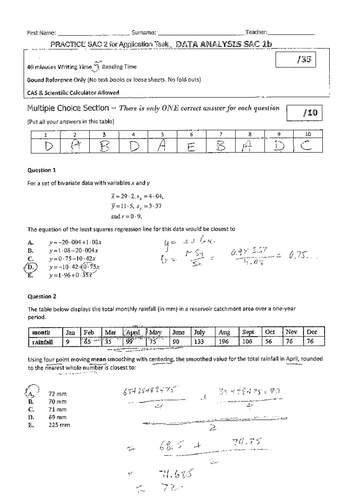 Practice SAC 2 for Application Task Data Analyis SAC 1b Answers - First ...