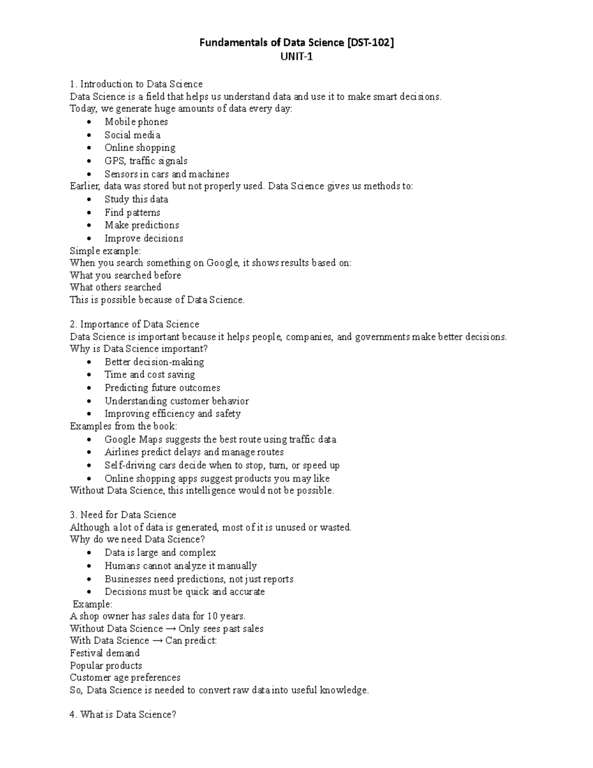 UNIT-1: Introduction to Data Science Fundamentals and Applications ...