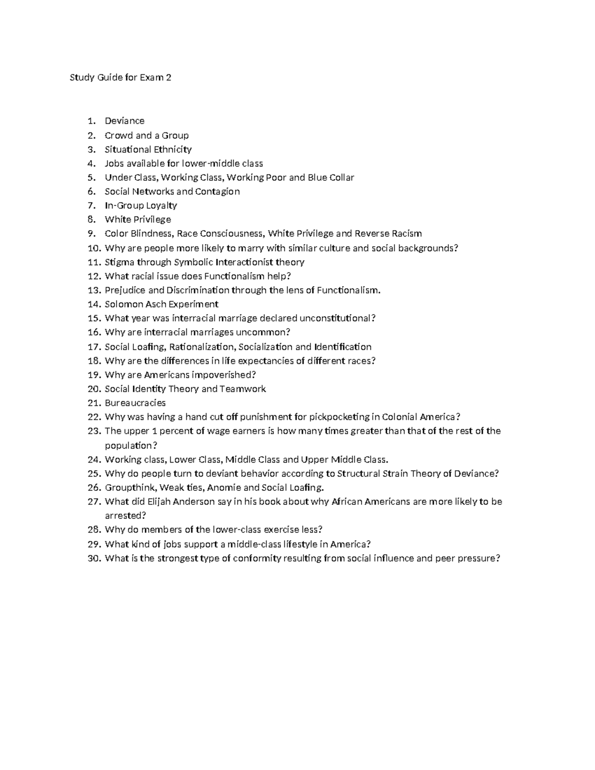 Study Guide for Sociology Exam 2: Key Concepts and Theories - Study ...