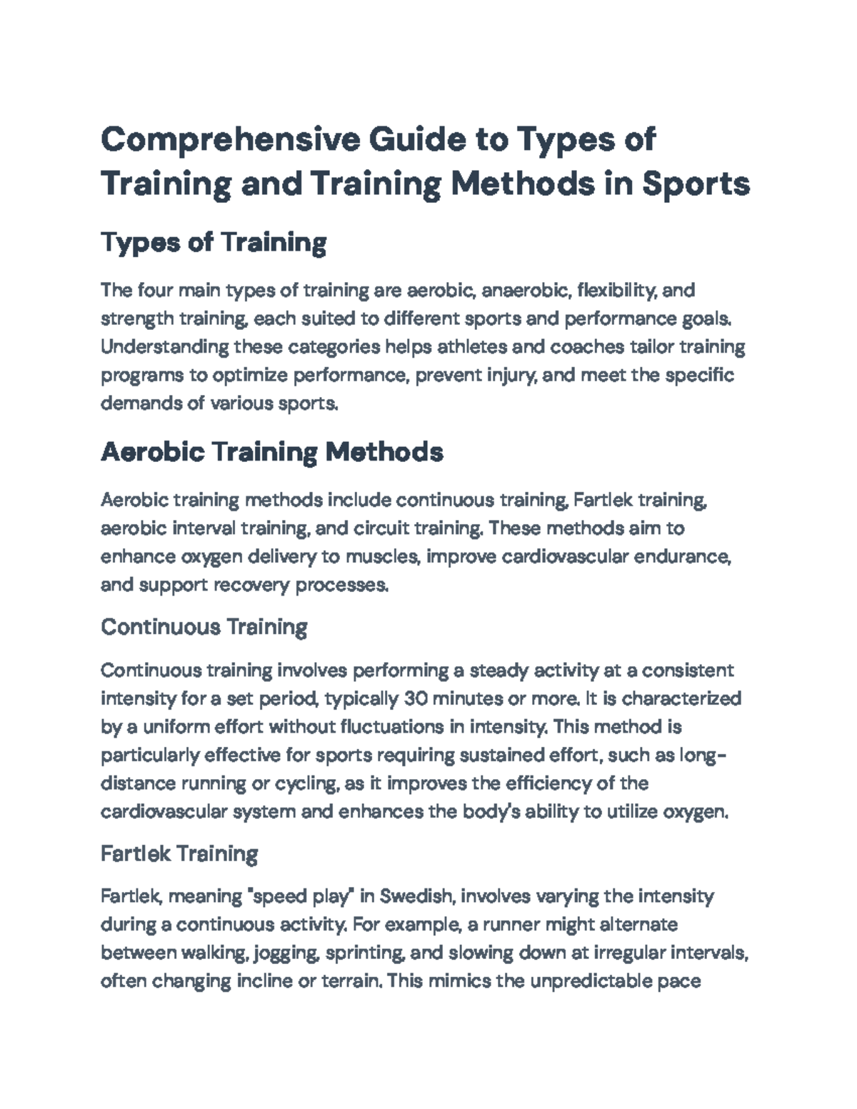 Comprehensive Guide to Sports Training Methods (PE 101 Final Exam ...