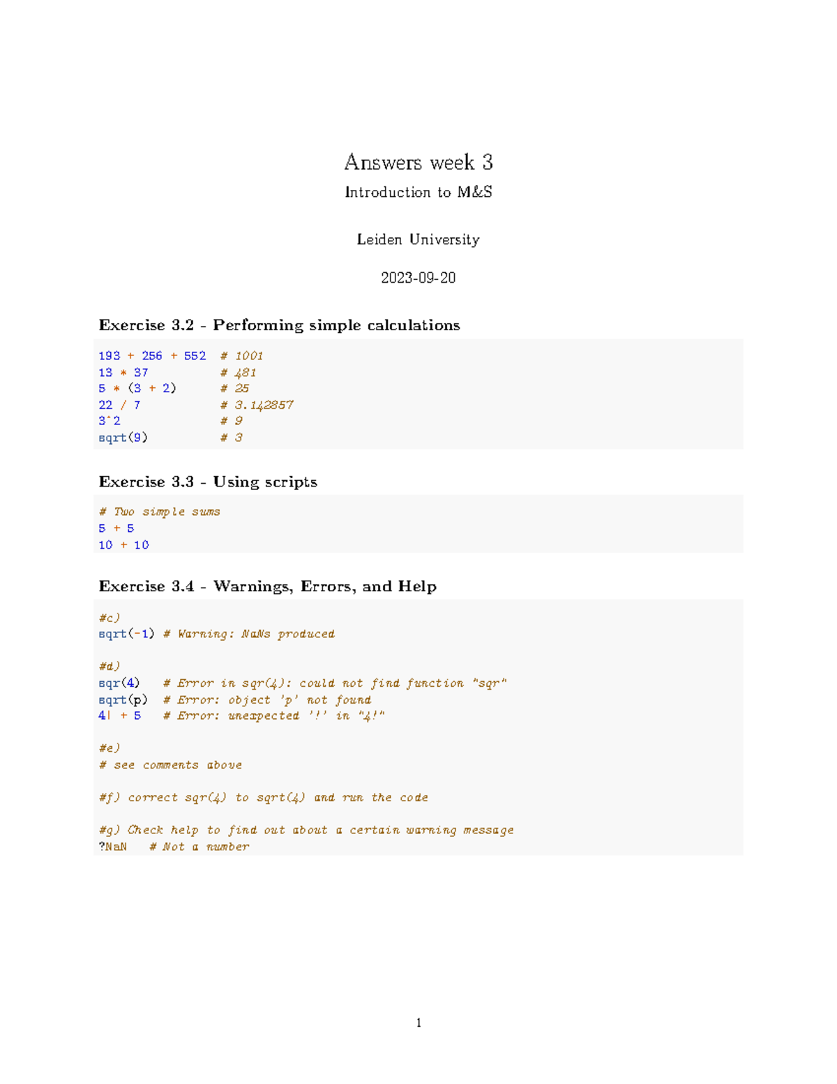IMS w3 R-answers - Week 3 Exercise Solutions & Examples - Studeersnel