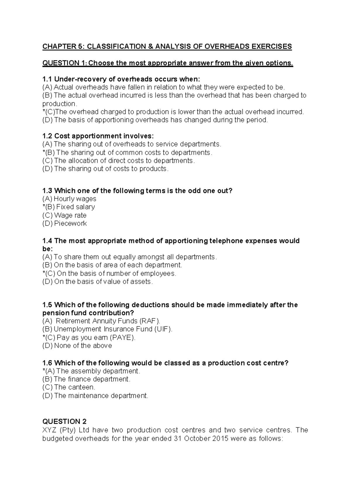 CHAPTER 5: CLASSIFICATION ANALYSIS OF OVERHEADS EXERCISES - Studocu