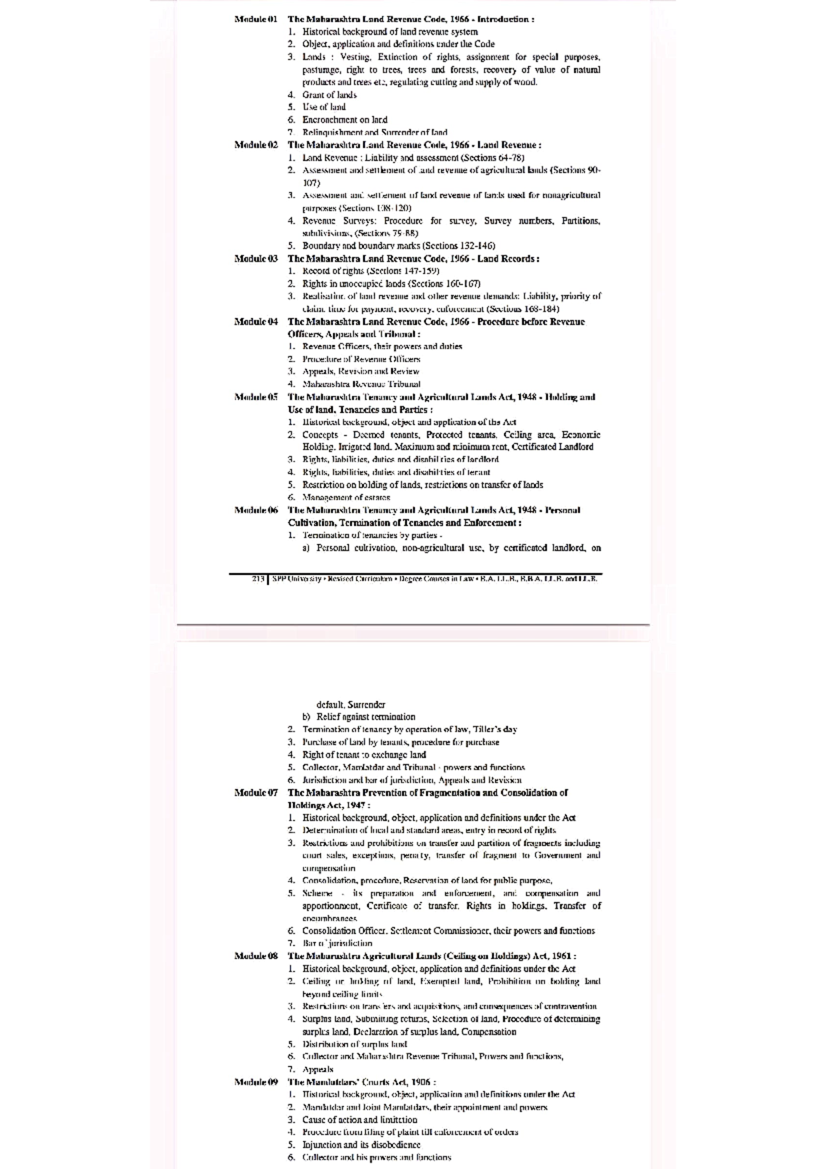 Land Laws II Syllabus: Maharashtra Land Revenue & Tenancy Acts - Studocu