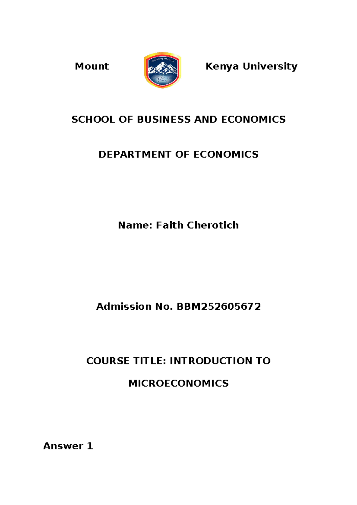 BBM252605672: Intro to Microeconomics Assignment Notes - Studocu