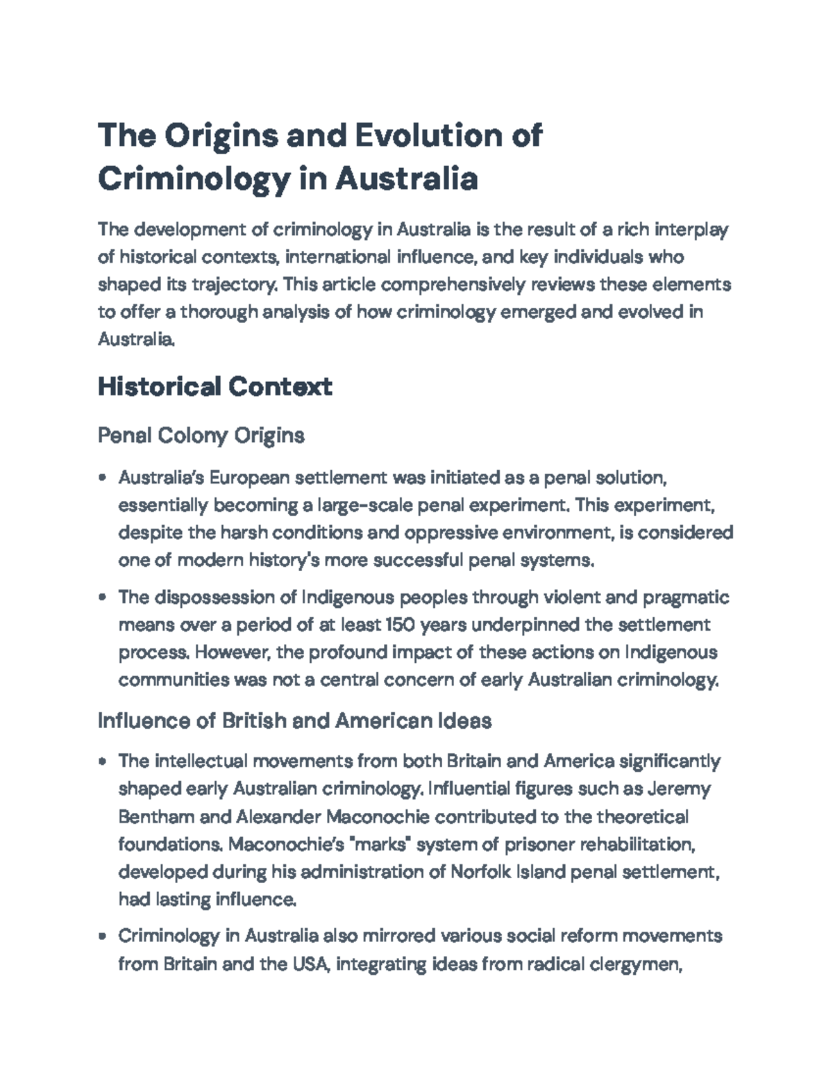 The Origins and Evolution of Criminology in Australia: A Historical ...