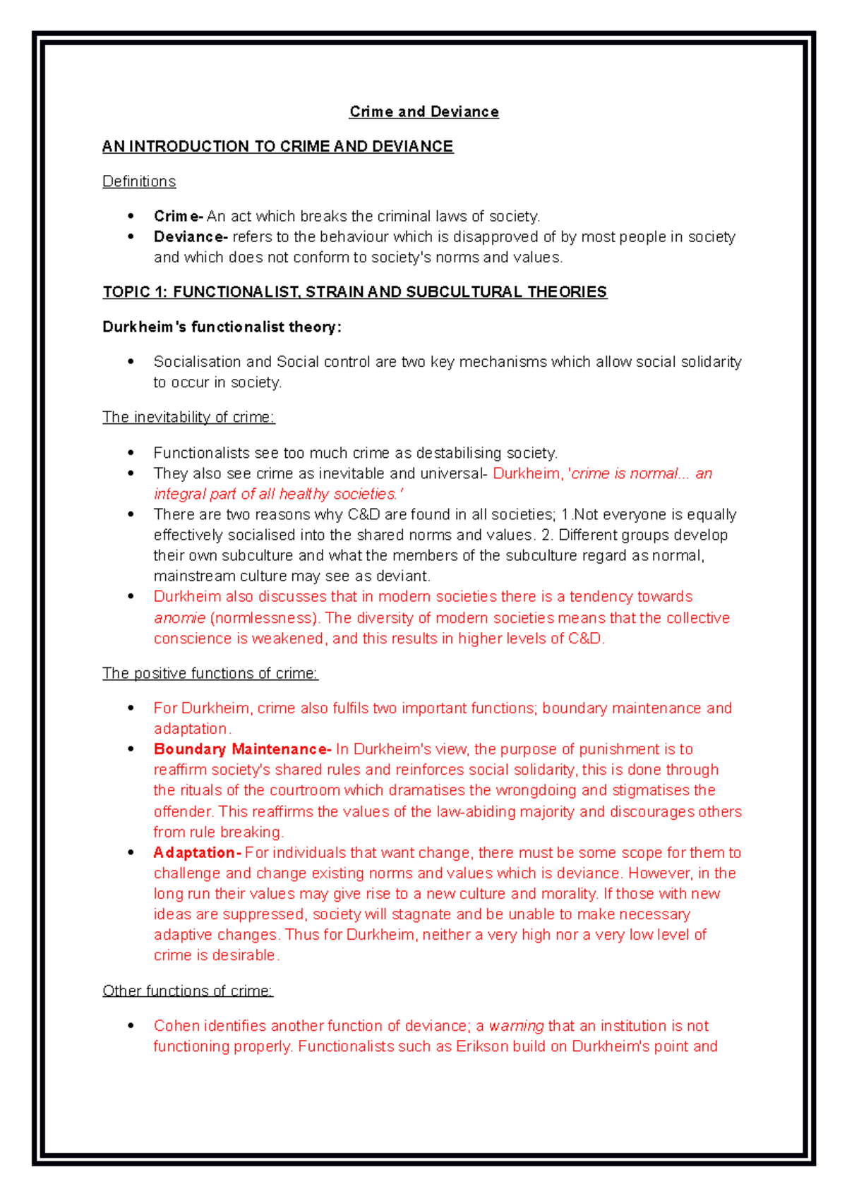 C&D FULL Notes - Crime and Deviance AN INTRODUCTION TO CRIME AND ...