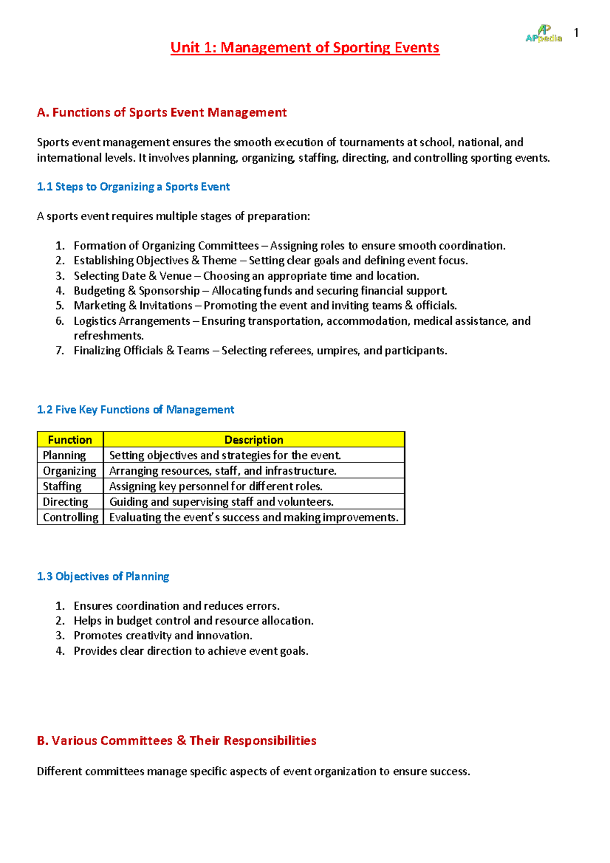 PE Cheat Notes - Physical Education: Management of Sporting Events ...