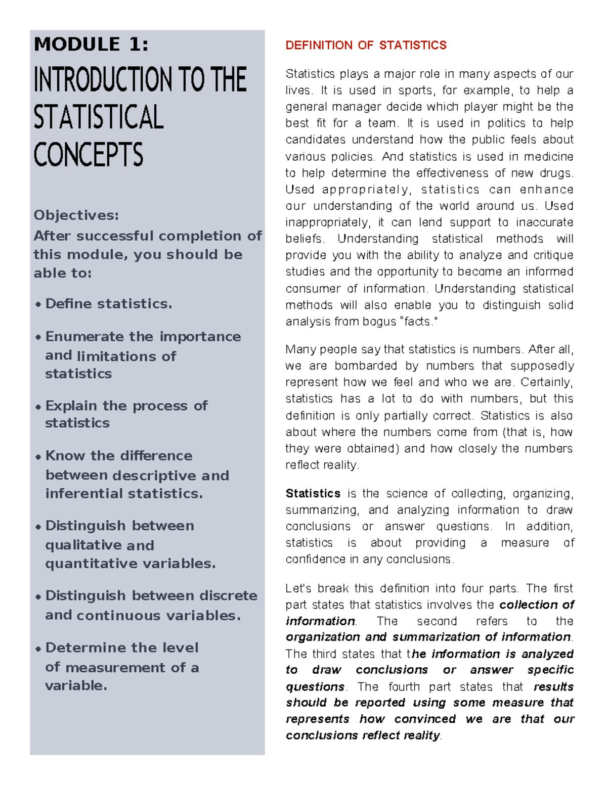 Statistical Analysis and Software Applications: Module Overview - Studocu