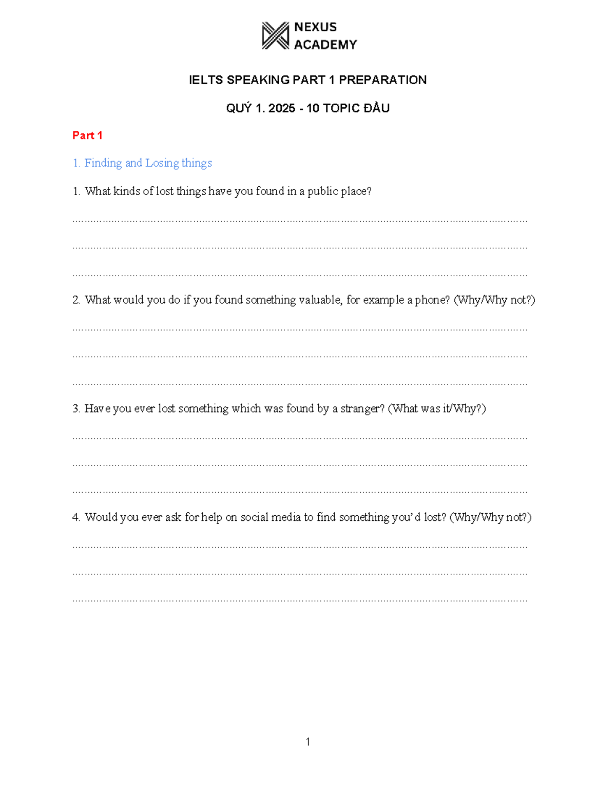 IELTS Speaking Part 1 Preparation: Top 10 Topics for Q1 2025 - Studocu