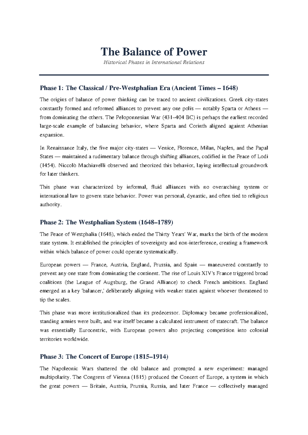 Balance of Power in International Relations: Historical Phases Overview ...