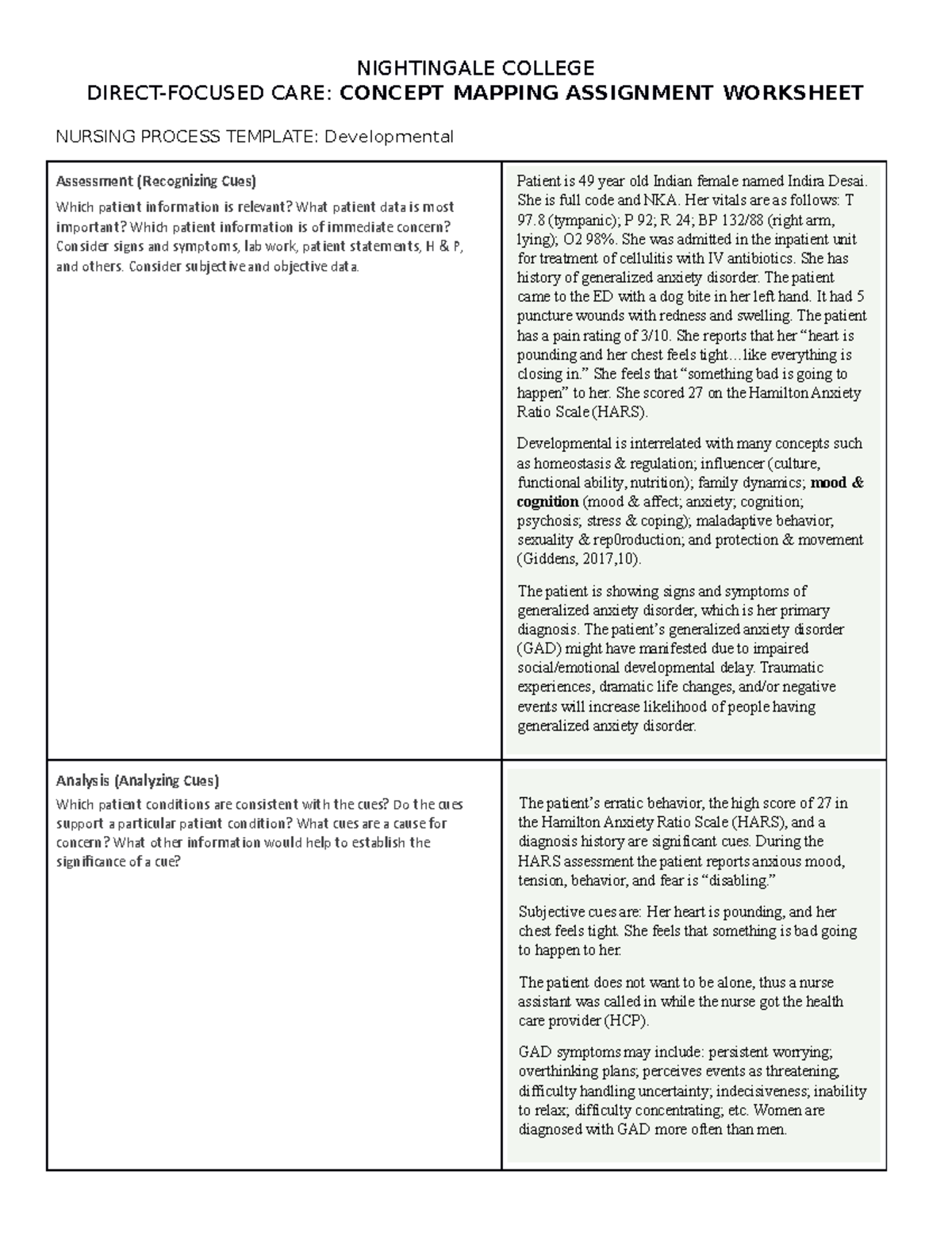 BSN 346 Developmental Concept Mapping Assignment: Patient Case Study ...