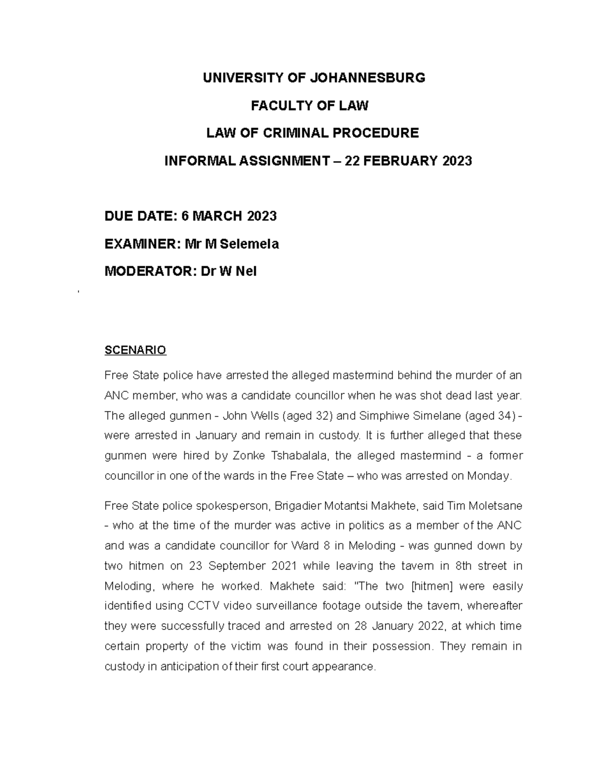 Criminal Procedure Informal Assignment 2033: Case Analysis & Legal ...