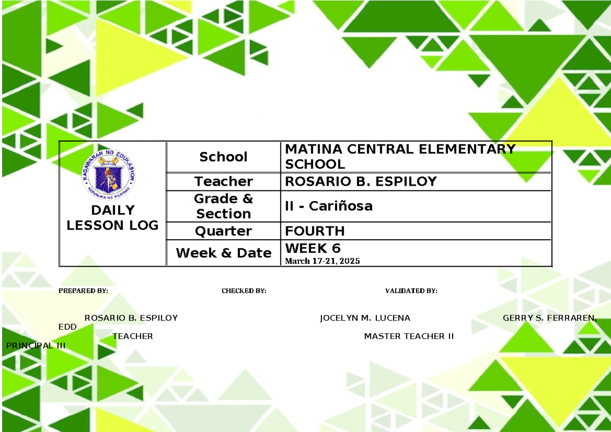 Daily Lesson LOG cover - copy - Education (from Kinder to Senior High ...