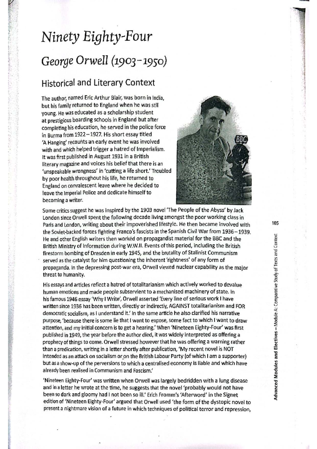 1984: Historical and Literary Context Notes for Advanced Modules - Studocu