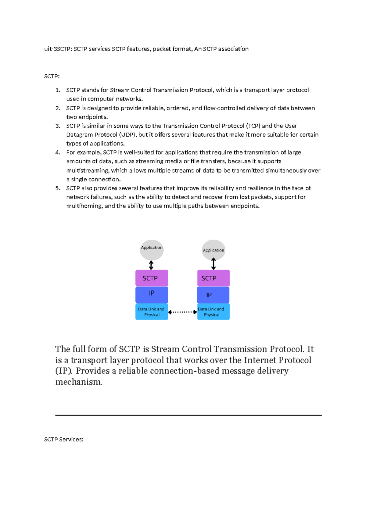 ACN UNIT 3 - SCTP Services, Features, and Associations Explained - Studocu