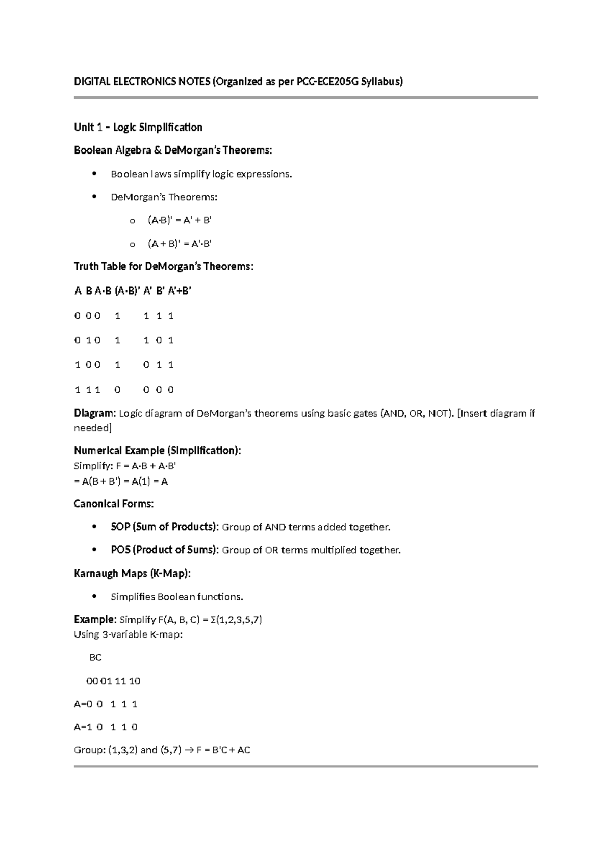 DIGITAL ELECTRONICS NOTES (Course Code: DE101) - Unit 1 to 3 Overview ...