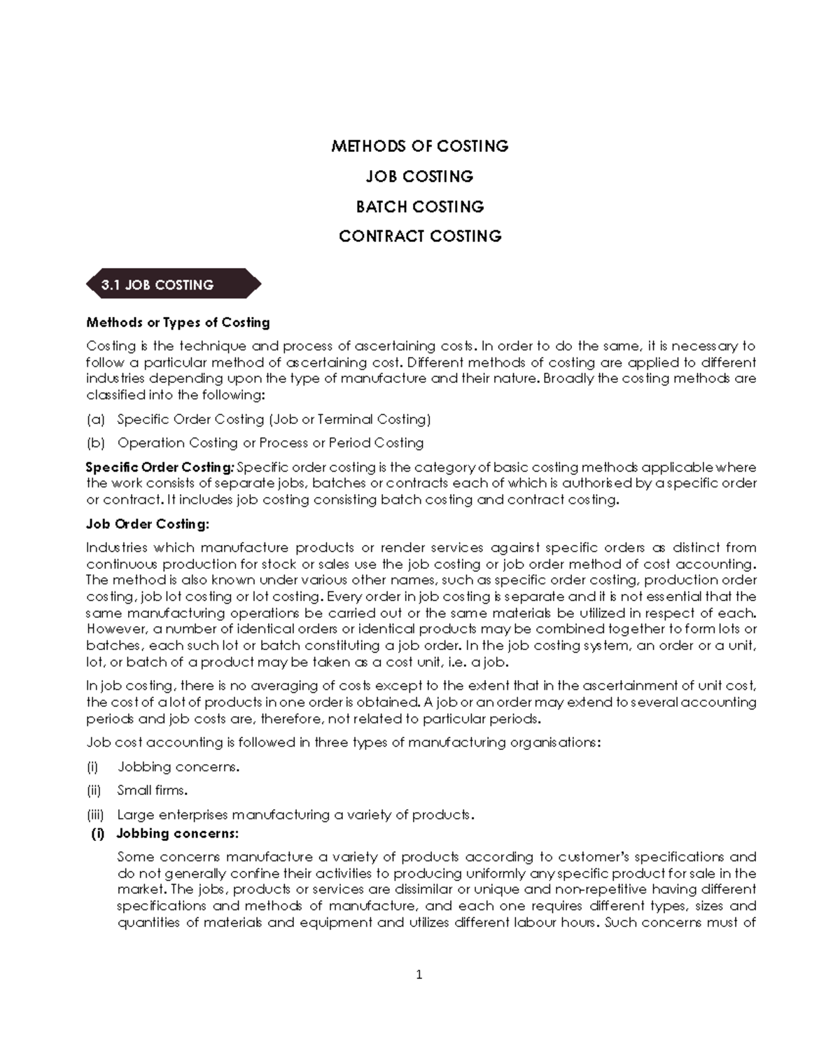 Costing Methods - Chapter 3 Lecture Notes (Final Exam) - Studocu