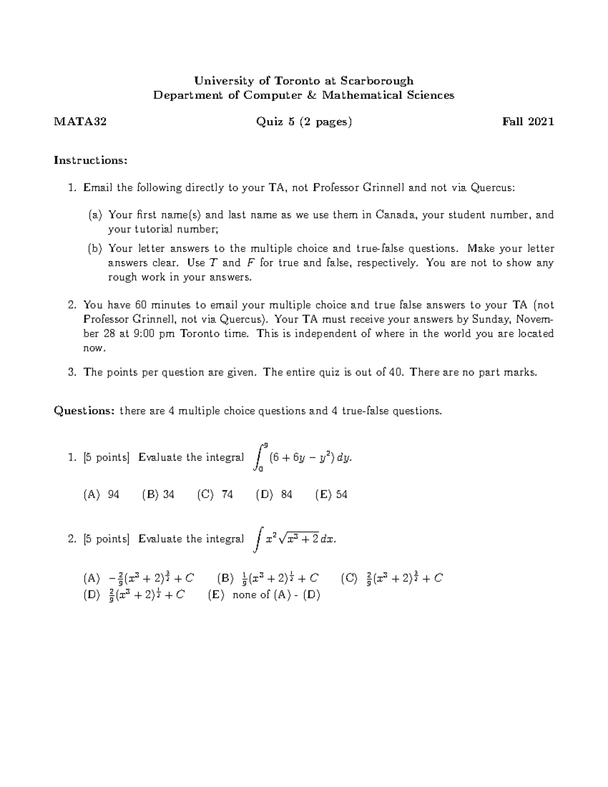 MATA32 Quiz 5 Wijdan Tariq - University of Toronto at Scarborough ...