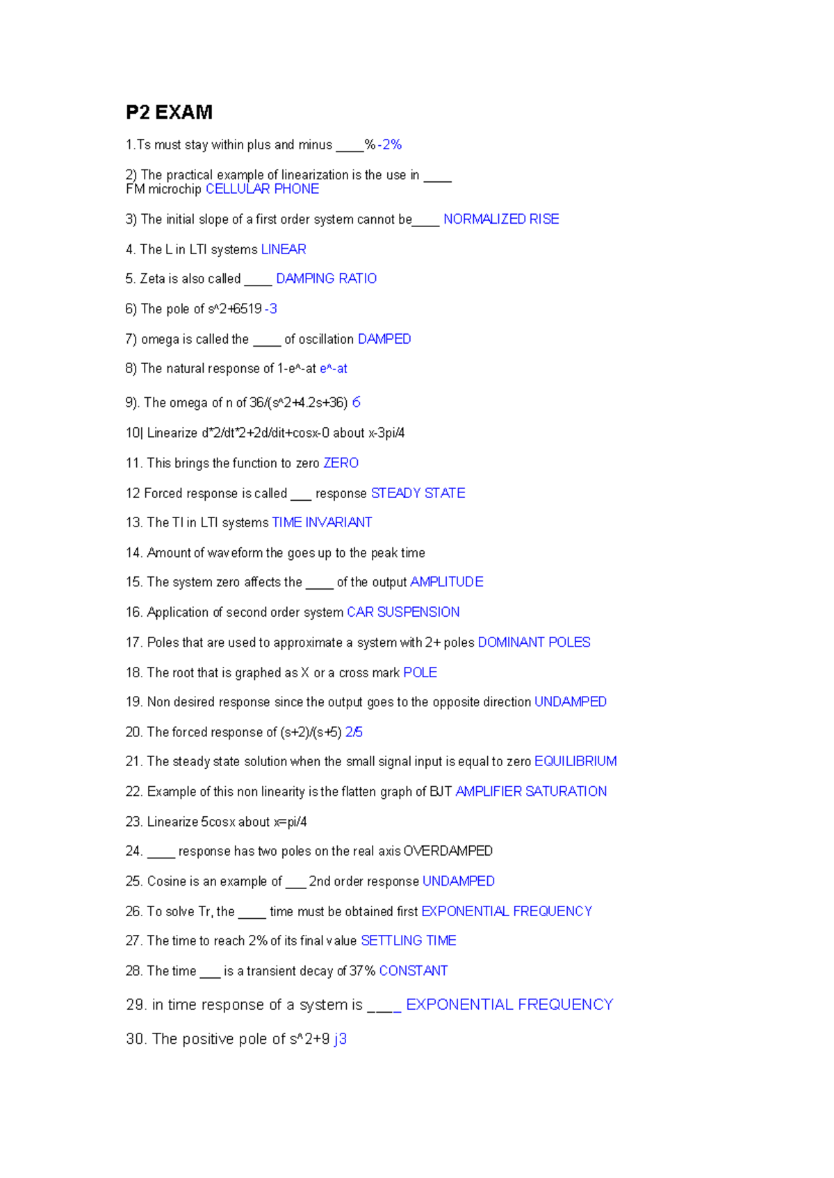P2 Exam Control Systems Concepts and P1 Laplace Transform Insights ...