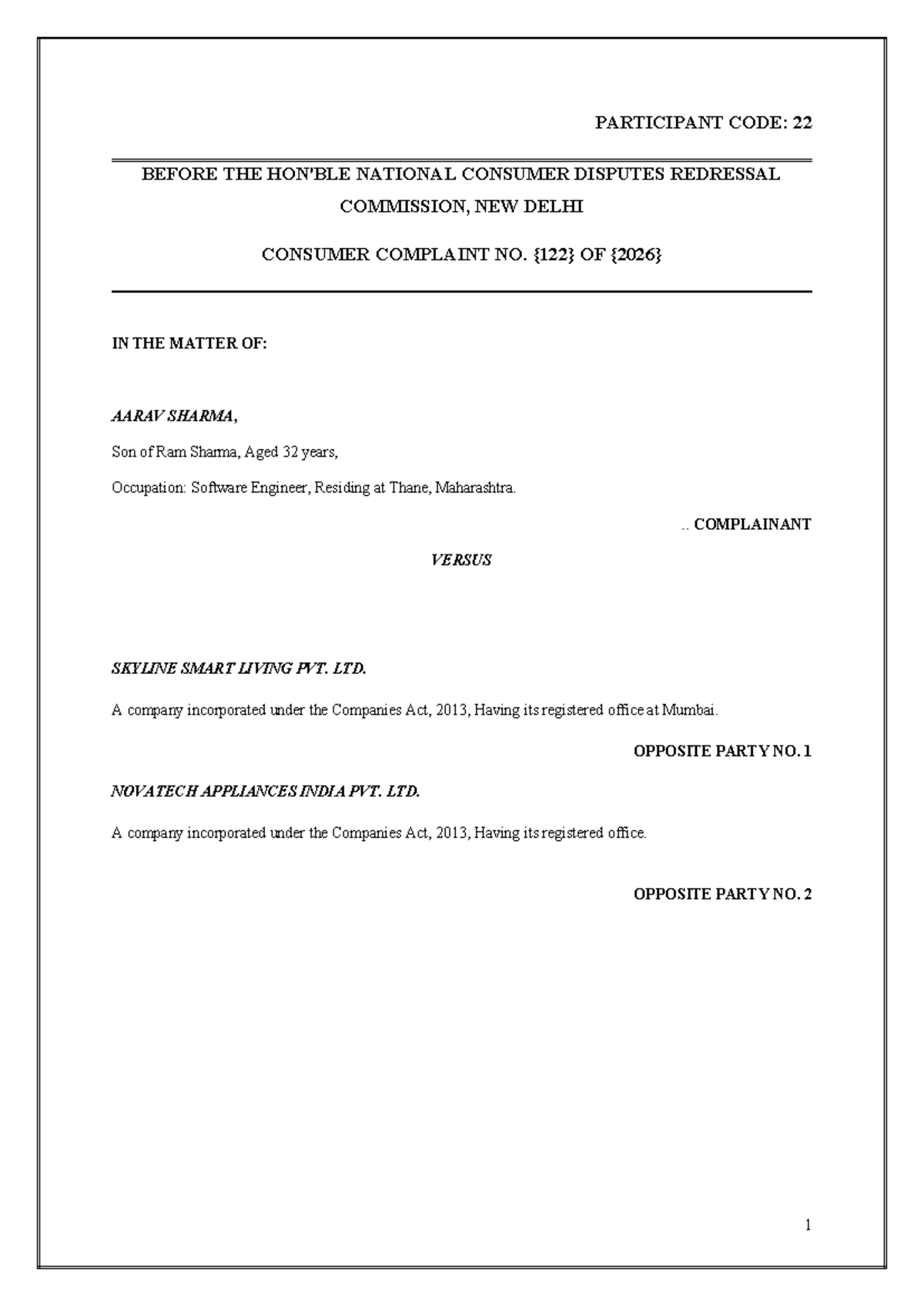 Consumer Complaint Case Study: Aarav Sharma vs. Skyline Smart Living ...