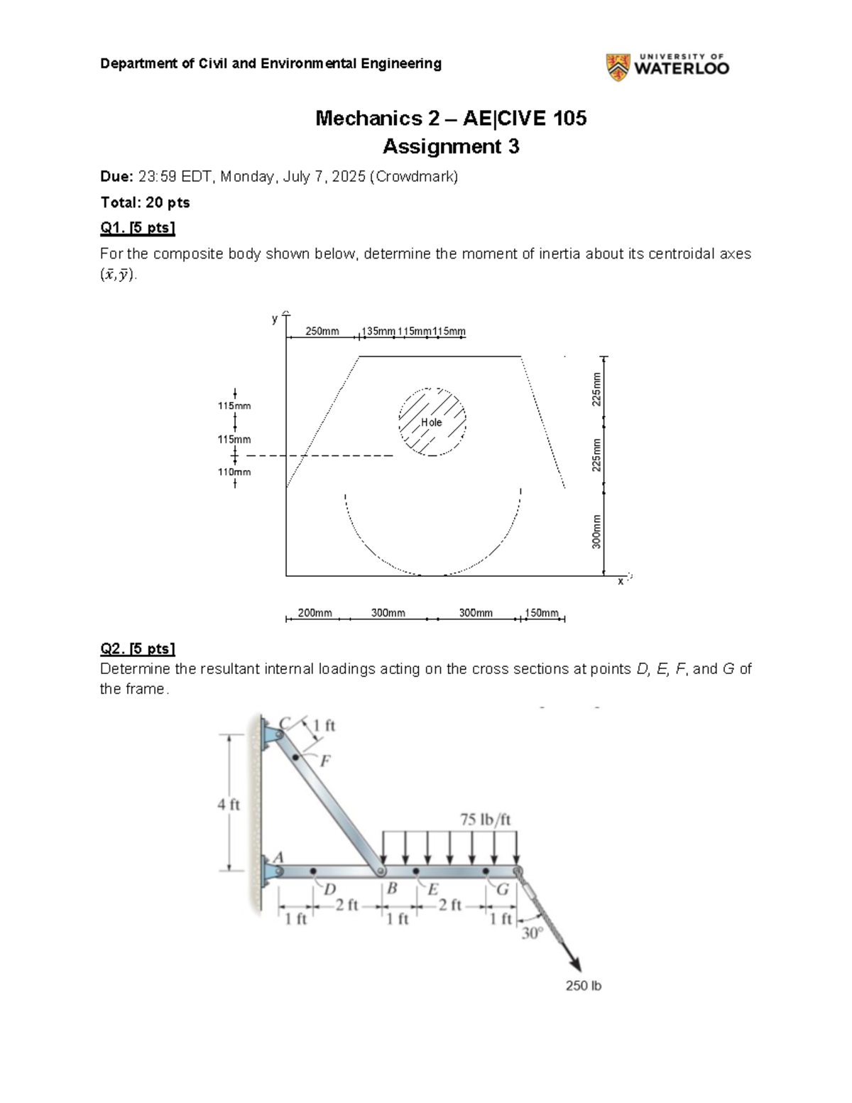 AE105 Mechanics 2 Assignment 3 - Due July 7, 2025 - Studocu