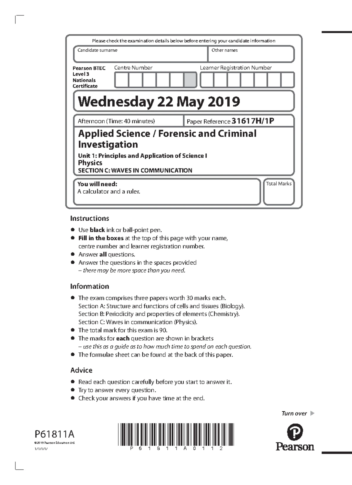 Physics past paper 2019 applied science forensic and criminal