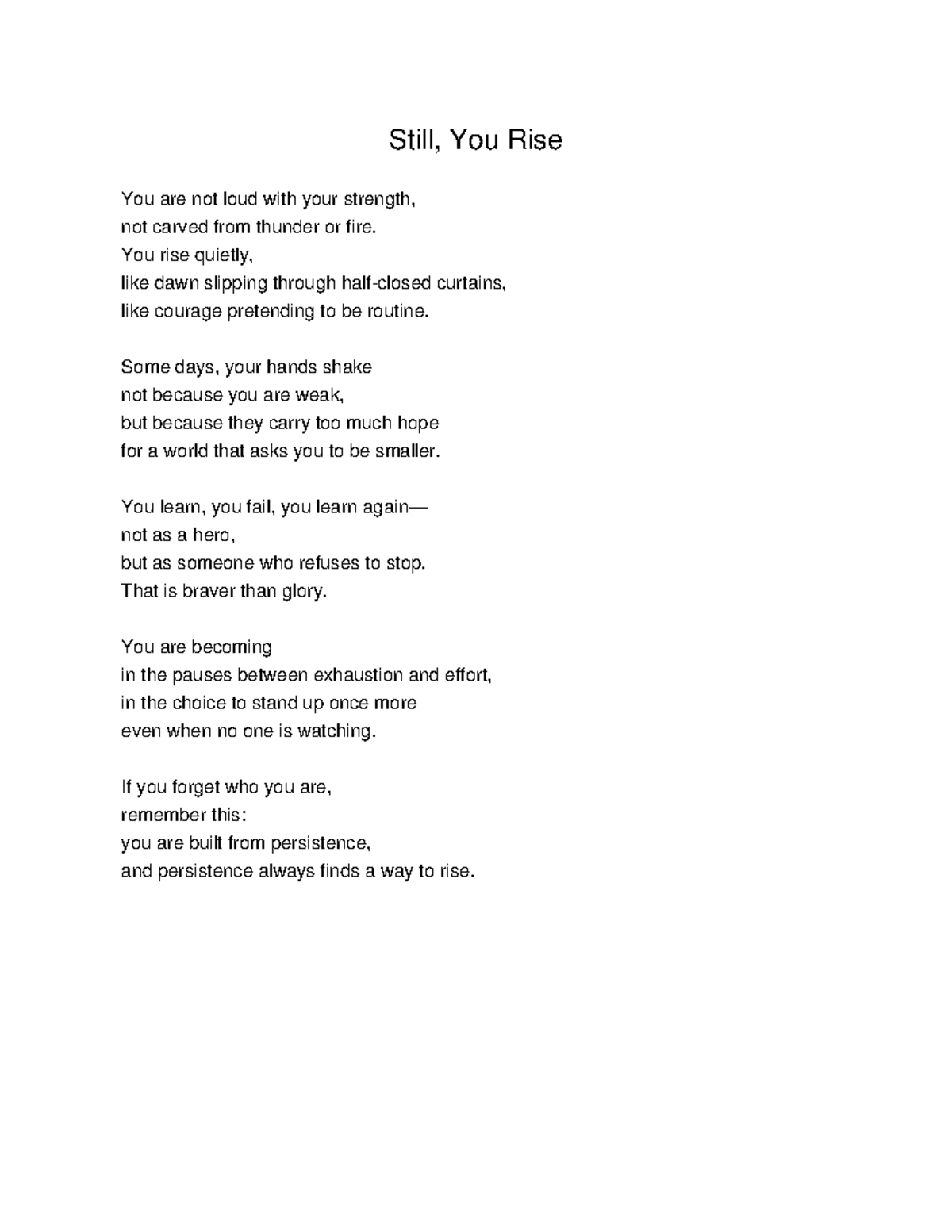 Random Poems - Still, You Rise: A Reflection on Strength - Studocu